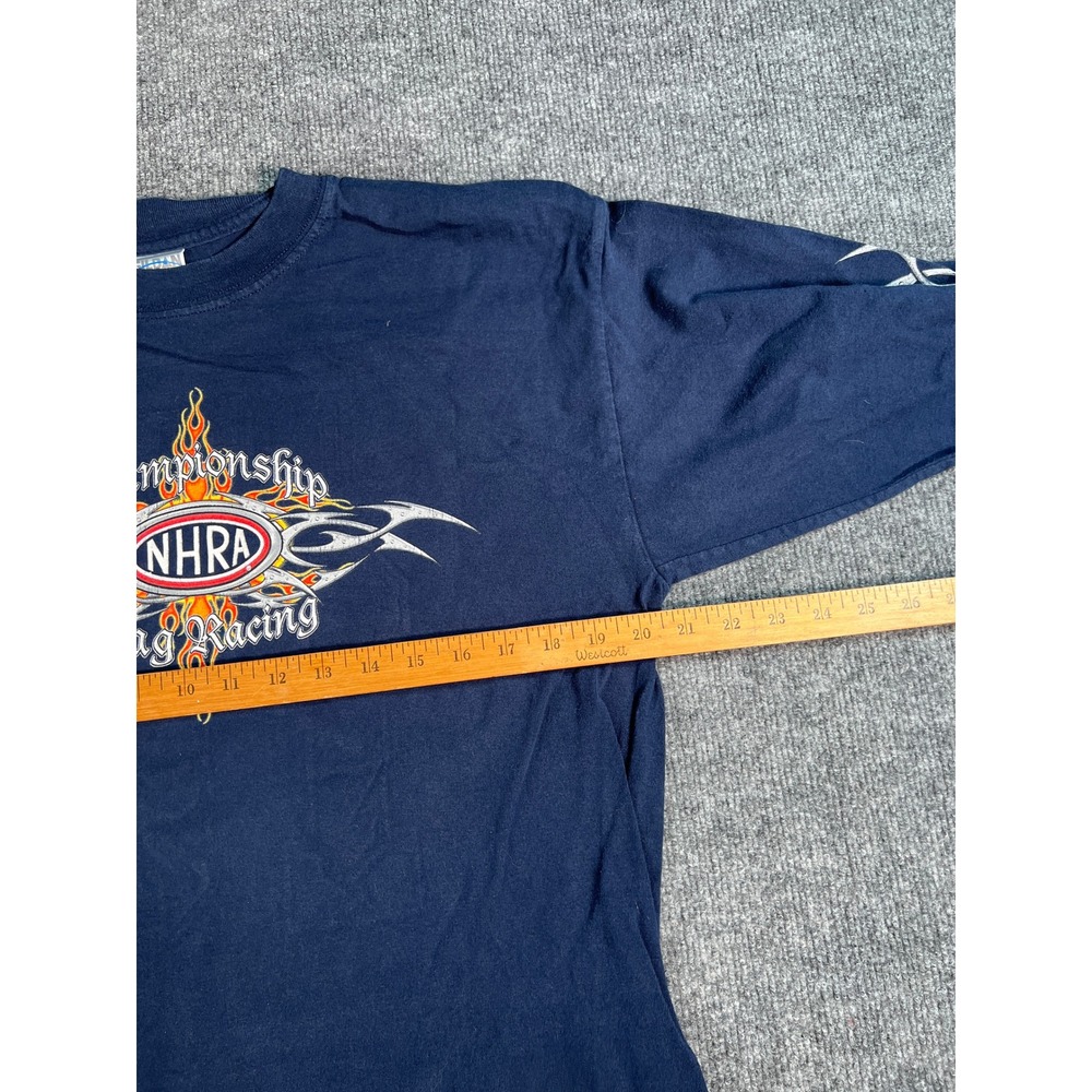 Vintage NHRA Drag Racing T-Shirt Men Large Navy Blue Long Sleeve Tribal Flames - Picture 8 of 9